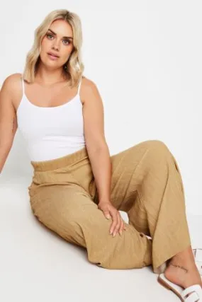 YOURS Curve Natural Brown Textured Wide Leg Trousers