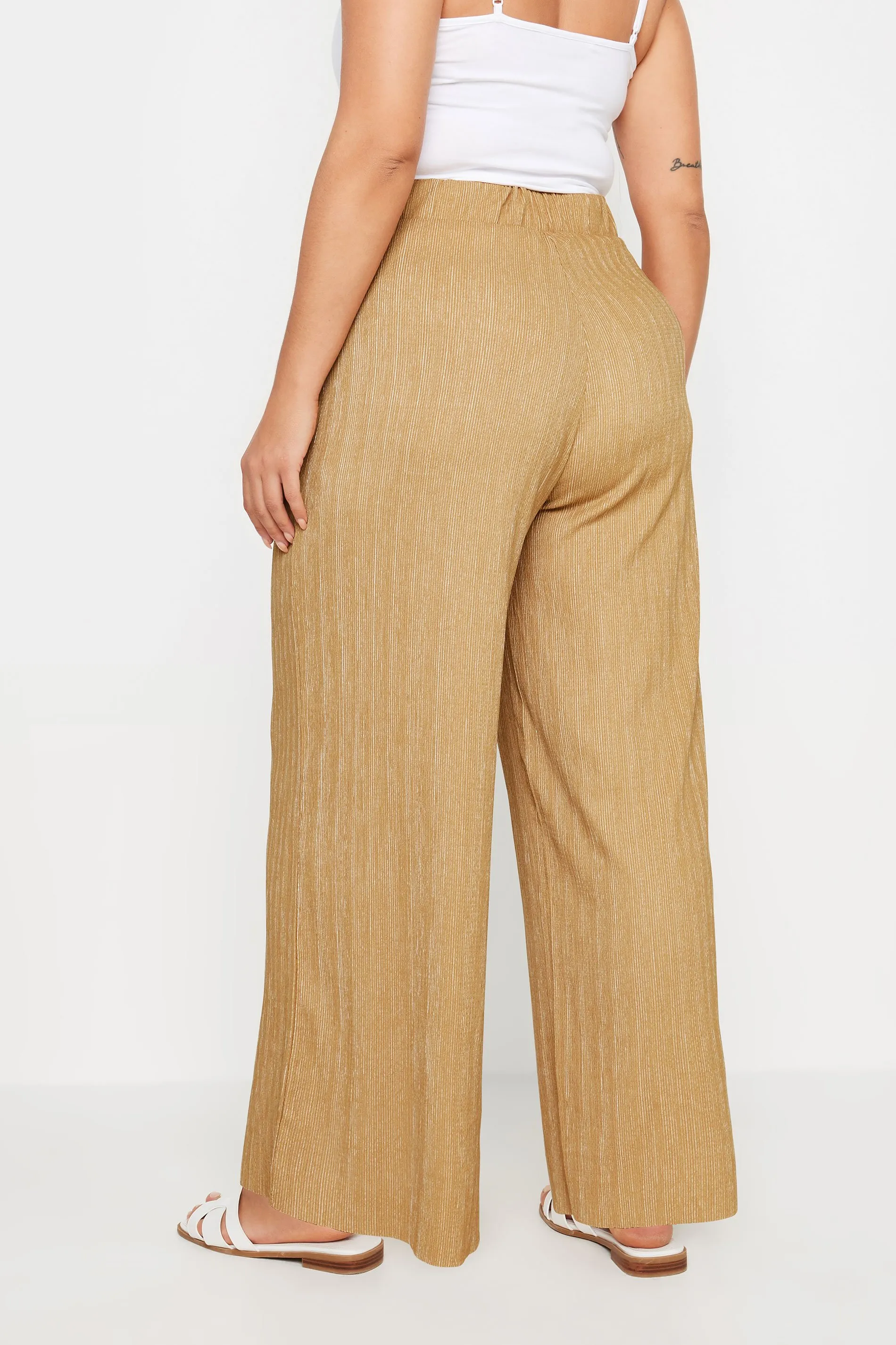 YOURS Curve Natural Brown Textured Wide Leg Trousers