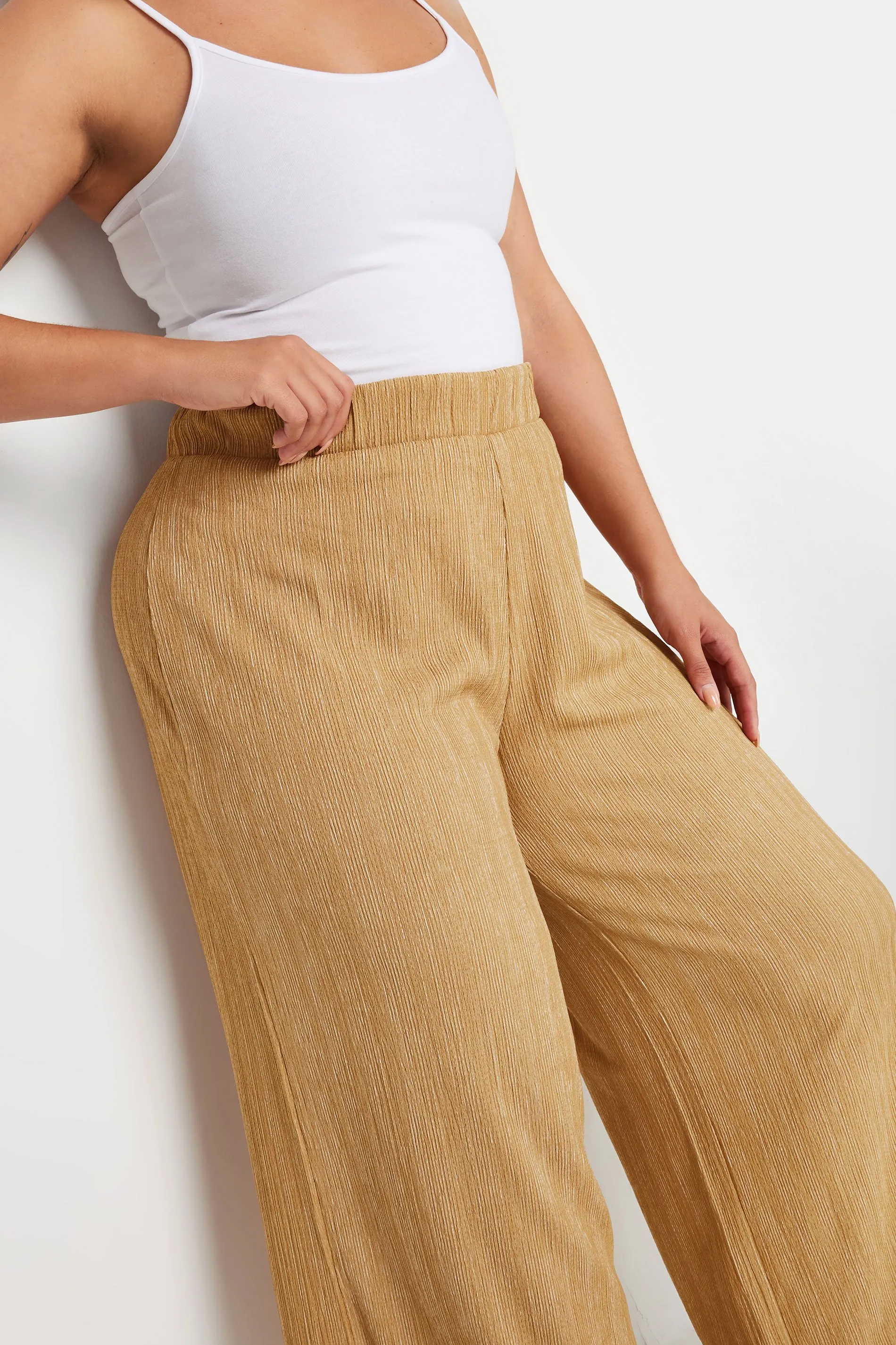 YOURS Curve Natural Brown Textured Wide Leg Trousers